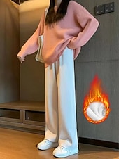 abordables jambe large et taille haute-Femmes Taille Asiatique Chinos Pantalons Pyjamas Droit Occasionnel Plus de velours Longueur complète Taille hautePantsHalloween Noël Saint Valentin Couleur Unie Taille Élastique Chaud Toison Chaud