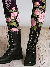 abordables -Mujer Polainas Leggings cómodos Vacaciones Casual Longitud total Alta cintura Floral Graphic Estampado Comodidad Cómodo Elástico Casual Diario Vacaciones Morado Verano Primavera Otoño Ajustado