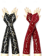 Недорогие День Святого Патрика-Женские полиэстеровые перчатки с пайетками на пальцах и рукавах, комплект из 2 пар, различные цвета, идеально подходят для Дня Святого Патрика и вечеринок, блестящие и стильные.