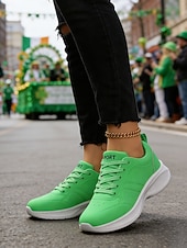  Women's Green Lace-Up Sporty Sneakers – Perfect for St. Patrick's Day Parades, Casual Outings and Active Days