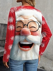  Χριστούγεννα Γυναικεία Μπλουζάκι Στάμπα Άγιος Βασίλης Χιονονιφάδα Καθημερινό Μακρυμάνικο Στρογγυλή Ψηλή Λαιμόκοψη Κανονικά μπλουζάκια Σαββατοκύριακο Θαλασσί Μαύρο Λευκό Ρουμπίνι Πορτοκαλί Χειμώνας