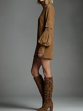 ieftine Rochie boho vestică-Pentru femei Rochie Mini Rochie teacă Rochie tip Bandage Vacanță Casual Vacanță Petrecere Stradă Fit regulat Simplu Guler Pe Gât Negru Maro Verde militar Toamnă