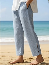 cheap Pants-Women's Linen-Inspired Shorts Summer Pants Vacation Basic Ankle-Length Mid Waist Inelastic Blue Grey Black Khaki Summer Spring Regular Fit
