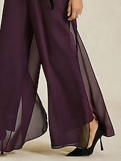  Women's Wide Leg Straight-Leg Trousers Chiffon Elegant Ankle-Length Mid Waist Elastic Waistband Stretchy Casual Daily Holiday Eggplant Summer Spring Fall