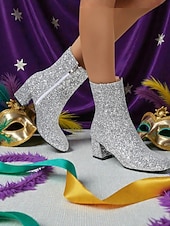 お買い得  女性の靴-ウィメンズ マルディグラ ピンク グリッター 膝丈ブーツ ブロックヒール付き - きらめく、大胆なファッションステートメント、カーニバル、フェスティバル、コスチュームパーティーに最適
