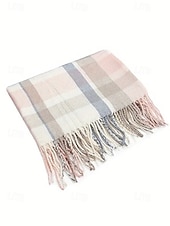 cheap Women's Scarves-Women's Faux Wool Polyester Scarf, Plaid Design, Multiple Colors, Perfect for Winter and Casual Wear