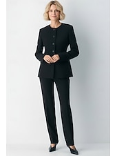 cheap Women's Suits-Women's 2 Pieces Suits Separates Office Work Formal Stretch Fabric Elegant Business Simple Long Sleeve Round Peak Lapel Double Breasted