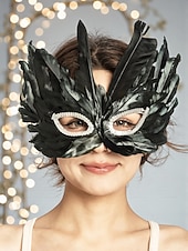 cheap Accessories-Women's Purple Feather Masquerade Mardi Gras Mask - Glitter Venetian Half-Mardi Gras Mask with Gold Trim for Carnival, Costume Balls &amp; Glamorous Party Events