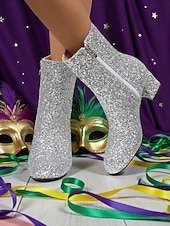 お買い得  女性の靴-ウィメンズ マルディグラ ピンク グリッター 膝丈ブーツ ブロックヒール付き - きらめく、大胆なファッションステートメント、カーニバル、フェスティバル、コスチュームパーティーに最適