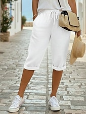 Недорогие Роскошные брюки-Жен. капри шорты Шорты из хлопка и льна Чино Укороченные Отпуск Уличный стиль На каждый день Длина колена Нормальная Полотняное плетение Кулиска Карман Удобный Дышащий Неэластичная
