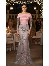  Mermaid Trumpet Sweep Brush Train Beaded Eembroidered Formal Dresses Mother of the Bride Dress Prom Dresses Evening Gown Ball Gown Formal Dress Elegant Celebrity Style Sparkle Long Sleeve Off Shoulder