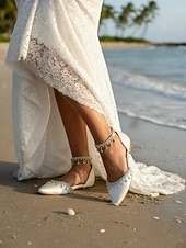 preiswerte Braut-Weiße Hochzeits-Ballerinas für Damen – elegante Brautschuhe mit Strass-Fesselriemchen für Bräute und formelle Anlässe