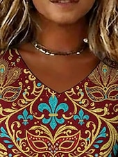 economico Maglietta Arte &amp; Design-Carnevale Per donna Maglietta Stampato Floreale Grafico Vintage Casual Manica Corta Scollo a V Top Regolari Quotidiano Weekend Abbigliamento da vacanza Vino Estate Primavera
