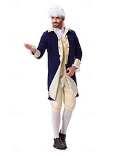 billiga Outfits-250-årsjubileum USA Rokoko Barock Kläder Lång ärm George Washington Alexander Hamilton Koloniala kostymer Maskeradkläder Herr Karnival Självständighetsdagen 4 juli Vuxen Kappa Byxor Krage