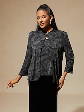 baratos Jaquetas-Mulheres Blusa Tops elegantes Elegante à moda Manga 3/4 Colarinho Mandarim Tops regulares Trabalho Convidado do casamento Traje formal Preto Outono Inverno