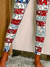 voordelige Onafhankelijkheidsdag broeken-Leggings voor dames met Amerikaanse Onafhankelijkheidsdag-print, comfortabele leggings, basic casual, lange broek met hoge taille, print van de Amerikaanse vlag, comfortabel, rekbaar, casual, geschikt voor dagelijks gebruik, vakantie, blauw, lente, herfst