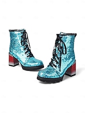 billiga Kvinno skor-Damernas Mardi Gras Glittrande Paljetterstövlar med Blockklack Trendig Stjärndesign Bekväm Passform Idealiska för Karneval eller Fester