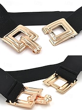 Недорогие День святого Валентина-Эластичный нейлоновый пояс для женщин с квадратной золотой пряжкой, доступен в нескольких цветах, идеально подходит как для повседневной носки, так и для торжественных случаев.