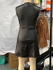 tanie mini czarna sukienka-Damskie Sukienka mini Czarna sukienka Elegancja Moda Nowoczesny Codzienny Wyjściowe Weekend Regularny Równina Bez rękawów Wysoki Czarny Wiosna Jesień Zima