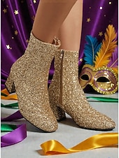 お買い得  女性の靴-ウィメンズ マルディグラ ピンク グリッター 膝丈ブーツ ブロックヒール付き - きらめく、大胆なファッションステートメント、カーニバル、フェスティバル、コスチュームパーティーに最適