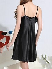 tanie Jednoczęściowe piżamy (kombinezony) damskie-Damskie Koszula nocna Codzienny Miękkie Satynowe Czyste kolory Koronka Odkryte plecy Sukienka Codzienny Dom Łóżko Bez rękawów Paski Błękit jeziora Czarny Biały Rumiany róż Czerwony Lato Luźna