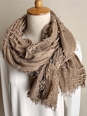 halpa Naisten huivit-Naisten puuvilla-pellavahuivi hapsutetuilla tupsuilla – boheemi tyyli, useita värejä, kevyt ja mukava arkeen ja vapaa-aikaan