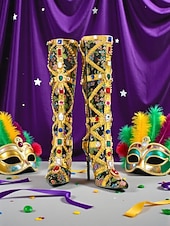 Χαμηλού Κόστους Γυναικεία παπούτσια-Γυναικείες Μπότες Ψηλοτάκουνες Διακοσμημένες με Λουλούδια και Λεπτομέρειες Κοσμημάτων Πολύχρωμο Στυλ Καρναβαλιού Ιδανικές για Μάρντι Γκρα και Εορταστικές Στιγμές