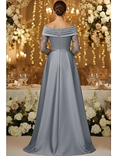  A-Line Mermaid Trumpet Floor Length Beaded Eembroidered Formal Dresses Mother of the Bride Dress Evening Gown Elegant Celebrity Style Long Sleeve Off Shoulder Wedding Formal with Lace Glitter