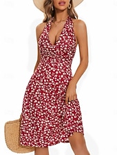 economico Abiti floreali-Per donna Mini Abito Abito a trapezio Vestito all'americana Vacanza Casual All'aperto Uscire Vestibilità regolare Floreale Grafico Senza Maniche All'americana Blu Giallo Rosa Rosso Estate Primavera