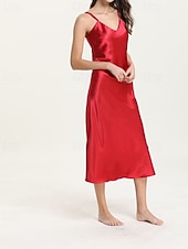 Χαμηλού Κόστους Γυναικεία Νυχτικά &amp; Sleepshirts-Γυναικεία Νυχτικιά Καθημερινό Μαλακή Σατέν Μονόχρωμες Εξώπλατο Φορέματα Καθημερινά Σπίτι Κρεβάτι Αμάνικο Λουριά Μαύρο Σαμπανιζέ Ανθισμένο Ροζ Ρουμπίνι Πράσινο του τριφυλλιού Καλοκαίρι Χαλαρή Εφαρμογή