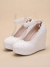 economico Pumps Classici-scarpe con zeppa da sposa per la sposa – scarpe con plateau in pizzo bianco e perle con cinturino alla caviglia, comode scarpe da sposa per cerimonia e ricevimento