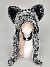 levne Příslušenství-Dámská punková kožišinová čepice s kočkou na Mardi Gras v několika barvách trendy design s křížovými detaily perfektní pro karneval a maškarní plesy