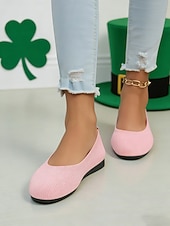 billige Damesko-Grønne Flyknit-flats til dame – stretchy, avslappede, komfortable slip-on-sko, ideelle for St. Patricks dag-feiringer, daglige ærender, brunsjtreff og uformelt kontortilbehør