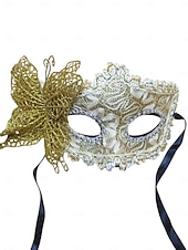 billiga Tillbehör-Damernas Lila Spetssmetande Fjärilsmaske Mardi Gras Mask med Blomdetaljer - Elegant Venetiansk Karneval Kostymtillbehör för Fester  Bollar