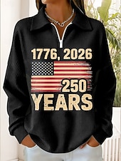  Ziua Independenței Anniversary American Patriotism Pulover Sweatshirt pentru femei Graphic Casual Print Manșon Lung Half Zip Tops Regulate Casual Îmbrăcăminte Sport Negru Alb Primăvară Iarnă