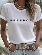  Independence Day Patriotic Women's T Shirt Graphic Letter Flag Vintage Stylish Classic Short Sleeve Crew Neck Regular Tops Daily Weekend Print Black White Red Summer Spring