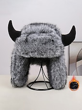 preiswerte Zubehör-Männliche warme Kunstpelzhorn Mardi Gras Hut | Multi-Farben Tier/Dämon Stil Bomber-Cap | Perfekt für Karneval Maskerade  Kostümpartys