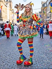 abordables Accessoires-Ensembles de chaussettes et gants à rayures montantes Mardi Gras pour femmes plusieurs couleurs design amusant et coloré parfaits pour le carnaval et les bals masqués