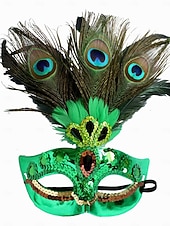 billige Tilbehør-Kvinnes påfugl fjær venetiansk masquerade-maske - grønn paljetter kostyme tilbehør karnevalpartier Mardi Gras cosplay  elegante masquerade-arrangementer