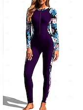billiga One Pieces Rash Guards-Dam Rash-guards Helkroppsutslagskydd Surfdräkt i ett stycke Blommig Tropisk Dragkedja med inbyggd BH Dragkedja fram UV Solskydd Fullständig Täckning UPF50+ Långärmad Heltäckande Badkläder Kroppsdräkt