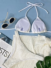 ieftine Seturi de bikini-Pentru femei Costume de Baie Bikini Trei piese Fustă Costum de baie Fără Spate Costum de plajă Sexy Culoare solidă Gâtul halter Fără manșon Costume de baie