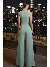 abordables Combinaisons pour maman-Combinaisons Fourreau Colonne Longueur au sol Robe de Mère de Mariée  Sans manches Col en V Élégant Simple Cocktail Formel robe demoiselle d honneur Satin avec Croisé Couleur Unie