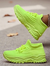 ieftine Pantofi de dama-Teniși verzi Flyknit pentru femei - pantofi casual confortabili cu design șireturi, ideali pentru evenimente de Ziua Sfântului Patrick, plimbări zilnice, comisioane în aer liber și întâlniri casual