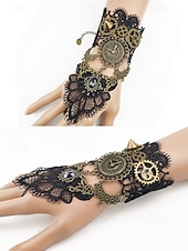 preiswerte Zubehör-Damenschuhe Mardi Gras Steampunk viktorianische Spitzen-Handschuhe ohne Finger - Legierungs-Uhren- und Zahnräder-Zubehör für Karneval  Halloween-Kostüm