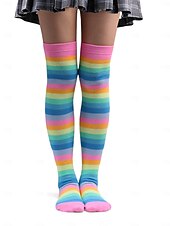 Недорогие Аксессуары-Женские разноцветные чулки до колена на Марди Гра в комплекте из 4 штук — растяжимые полосатые карнавальные чулки для женщин яркий стиль для карнавальных и праздничных нарядов
