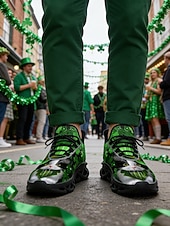  Sneakers da uomo a tema San Patrizio: grafica verde con trifoglio e gatto, comode, perfette per feste di San Patrizio ed eventi divertenti