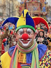 זול אביזרים-כובע ליצן של ג'סטר מרדי גרא ומערכת אף ליצן – מושלם לקרנבל ומסיבות מסכה