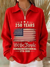cheap Independence Day Top-Independence Day American Anniversary Patriotic Women's Pullover Sweatshirt Graphic Letter Casual Print Long Sleeve Half Zip Casual Dailywear Sports Blue Black White Red Green Spring