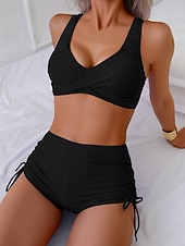 abordables Conjuntos de bikini-Bikini de mujer de 2 piezas bañador bragas delgadas espalda descubierta vacaciones playa ropa color sólido cuello en v sin mangas trajes de baño