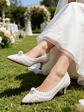 economico sposa-Per donna scarpe da sposa Scarpe bianche Scarpe da sera Matrimonio Feste Floreale Colore a contrasto tacchi da sposa Scarpe da sposa Scarpe da damigella d'onore Perle di imitazione Perline Basso A